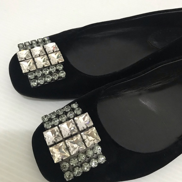 FURLA Women Black Velvet Ballet Embelished Flats Size 37.5 - Picture 4 of 11